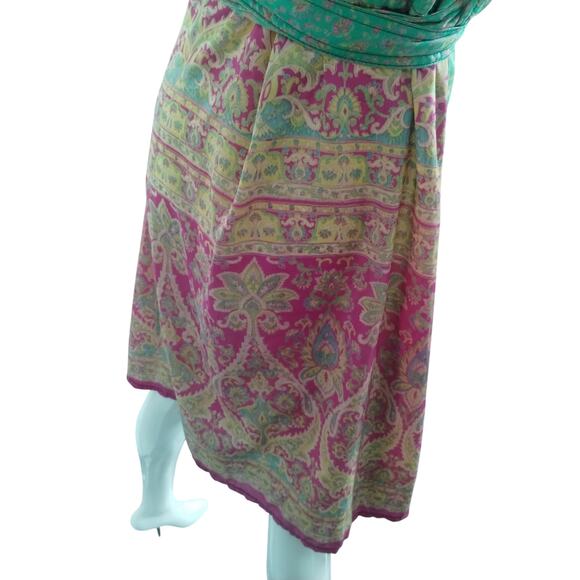 Y2k Vintage Urban Nomad Womens S/M 100%Silk Wrap Dress Cottagecore Patchwork - Picture 3 of 11